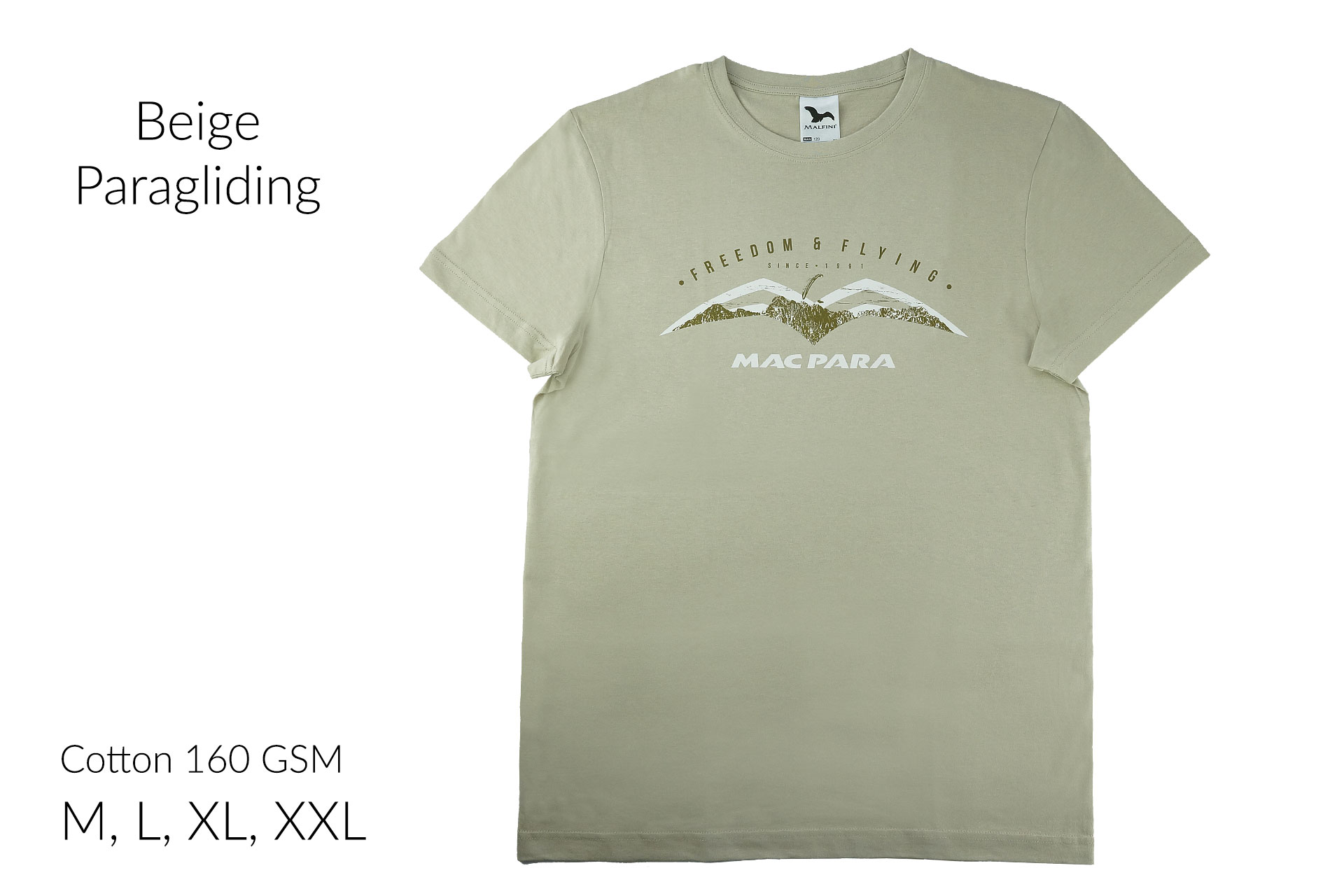T-Shirt - Beige - Paragliding - Cotton 160 GSM