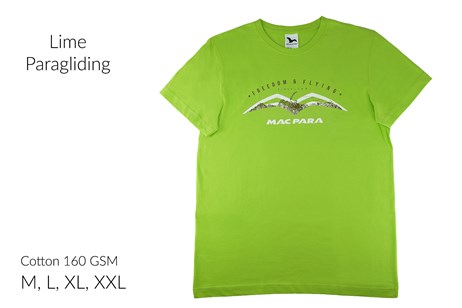T-Shirt - Lime - Paragliding - Cotton 160 GSM