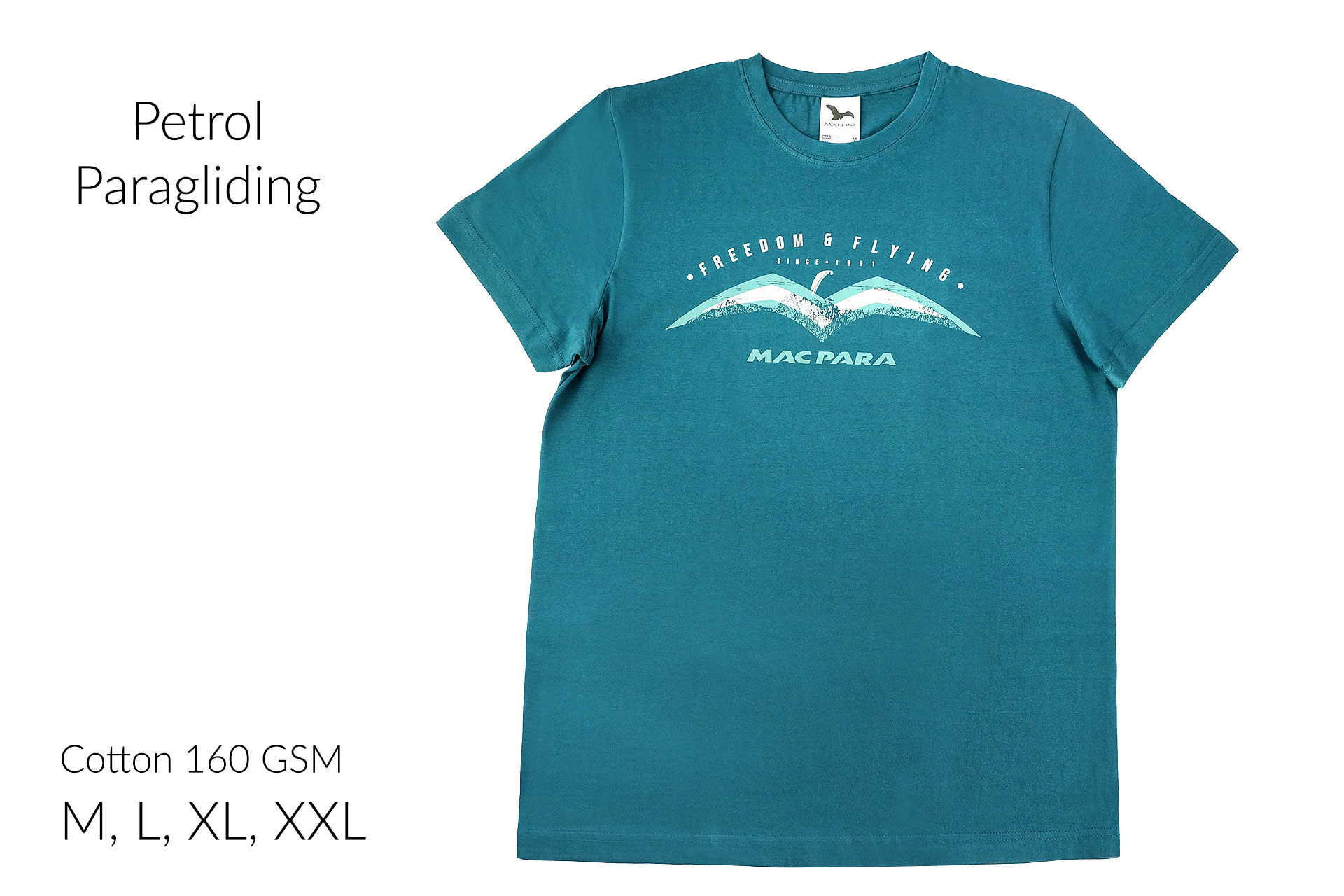 T-Shirt - Petrol - Paragliding - Cotton 160 GSM