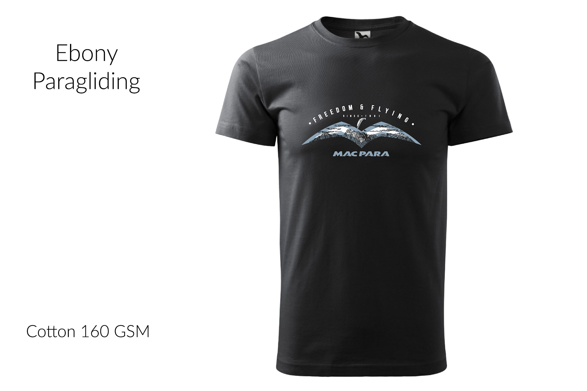 T-Shirt - Ebony - Paragliding - Cotton 160 GSM