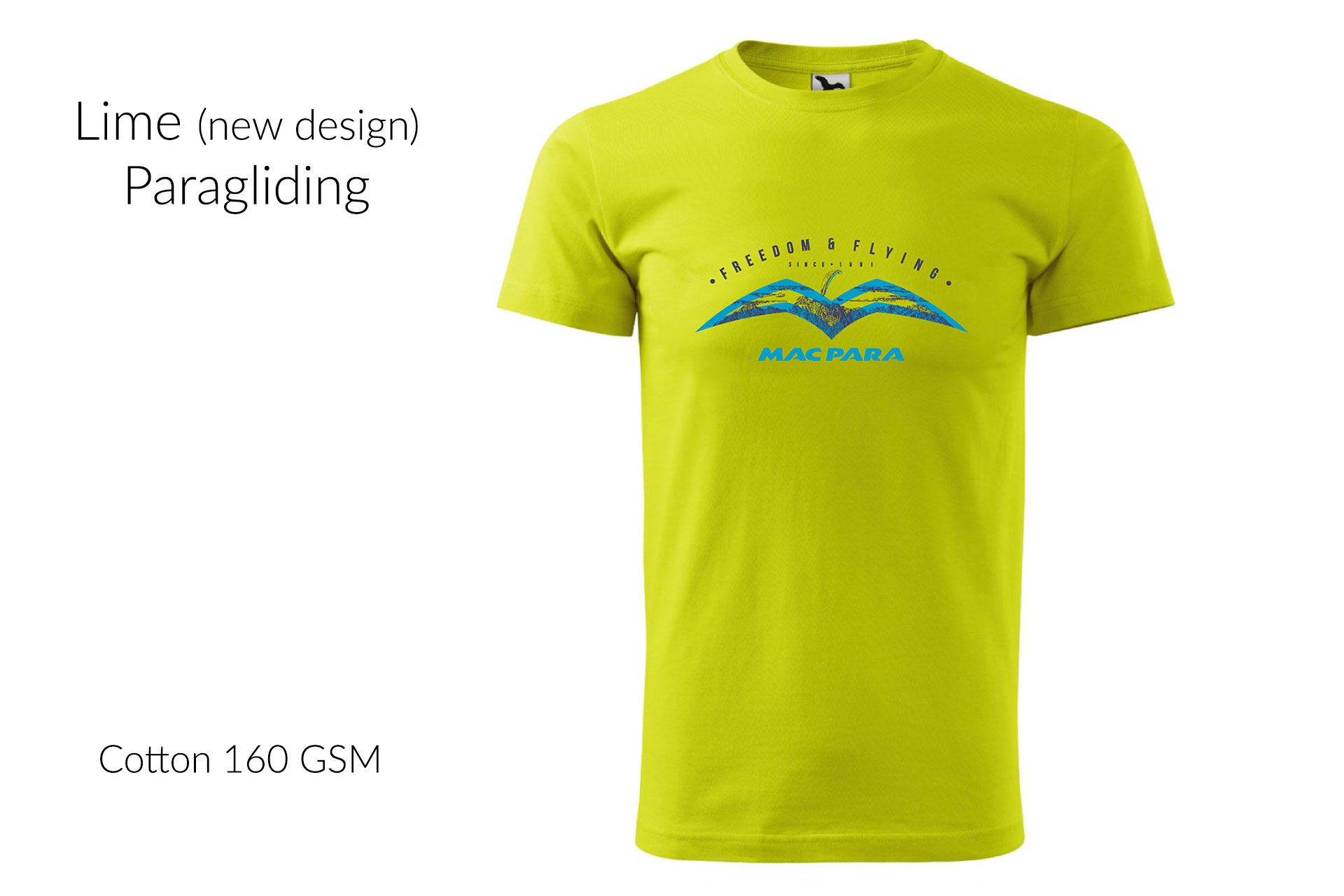 T-Shirt - Lime - new design - Paragliding - Cotton 160 GSM